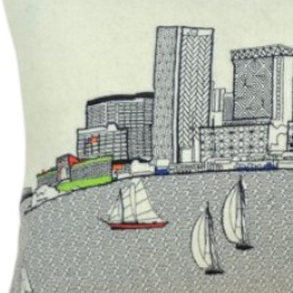 14" X 24" Dark Gray And White Baltimore Nighttime Skyline Lumbar Decorative Pillow