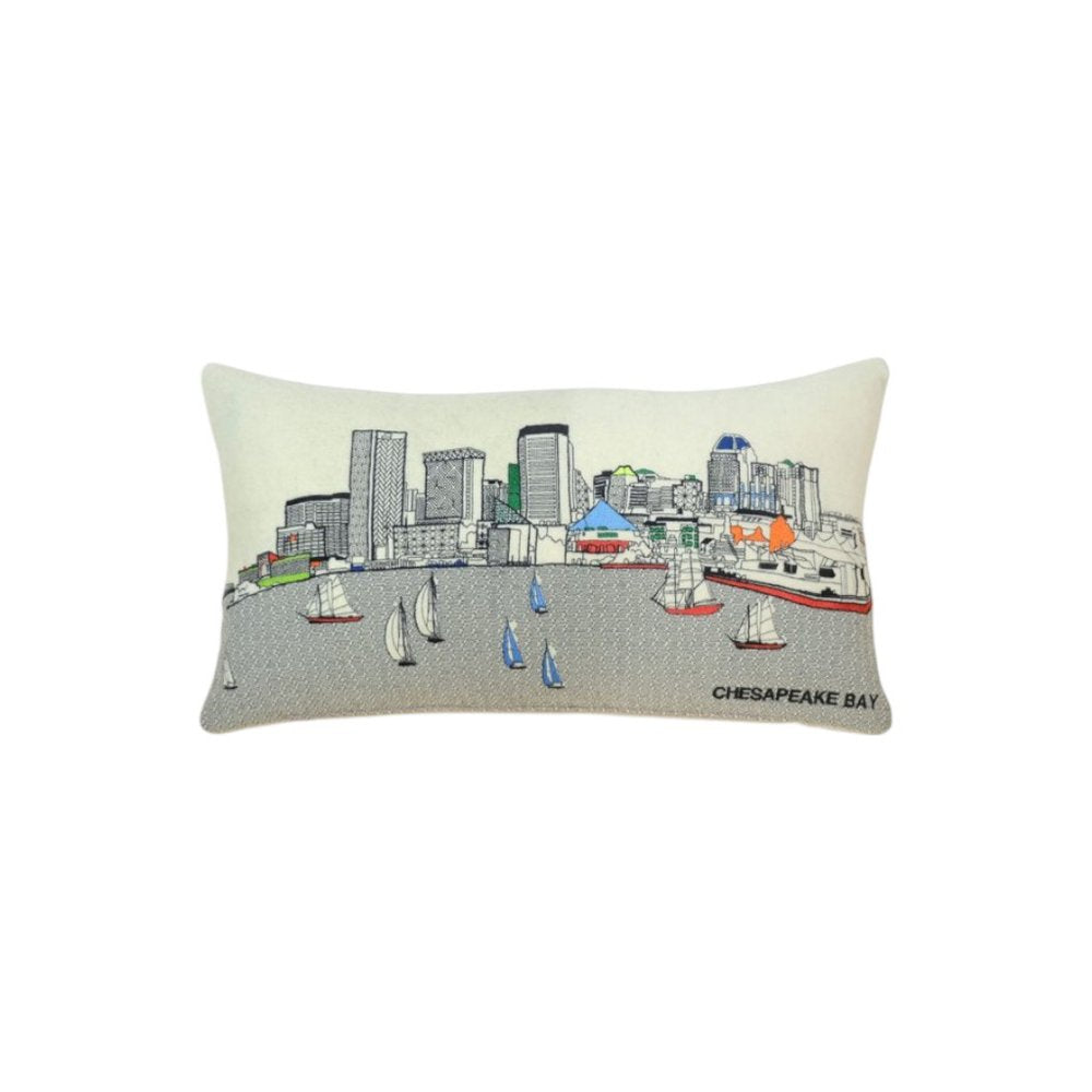 14" X 24" Dark Gray And White Baltimore Nighttime Skyline Lumbar Decorative Pillow