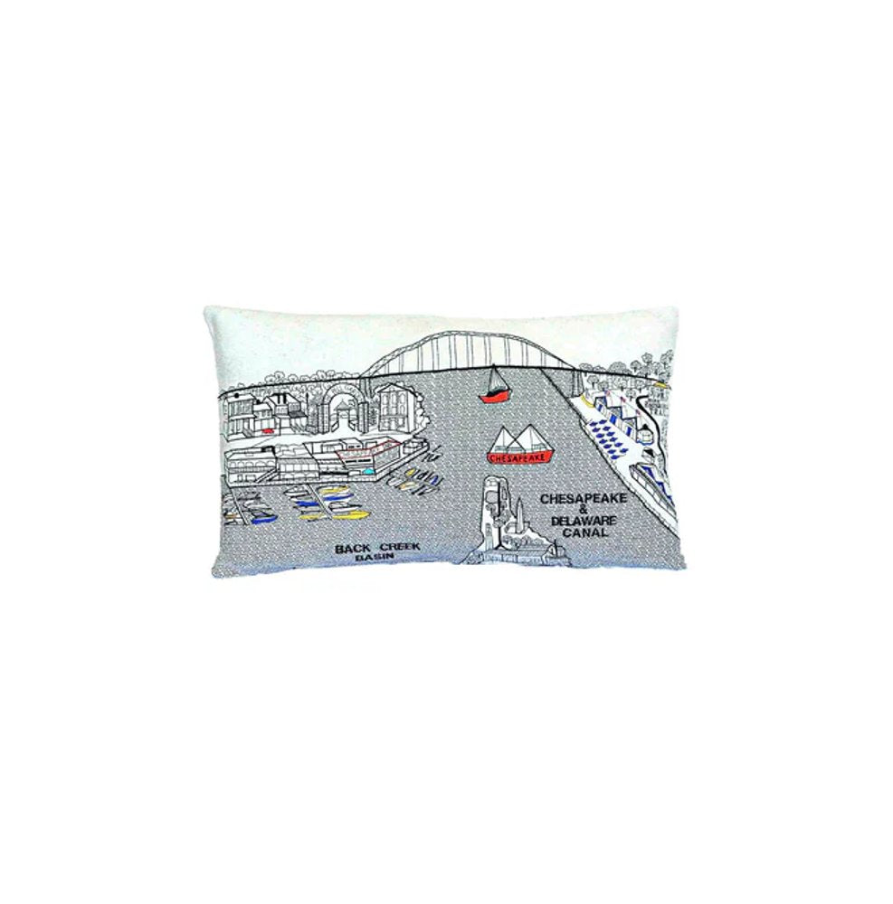 14" X 24" Dark Gray And White Chesapeake Nighttime Skyline Lumbar Decorative Pillow