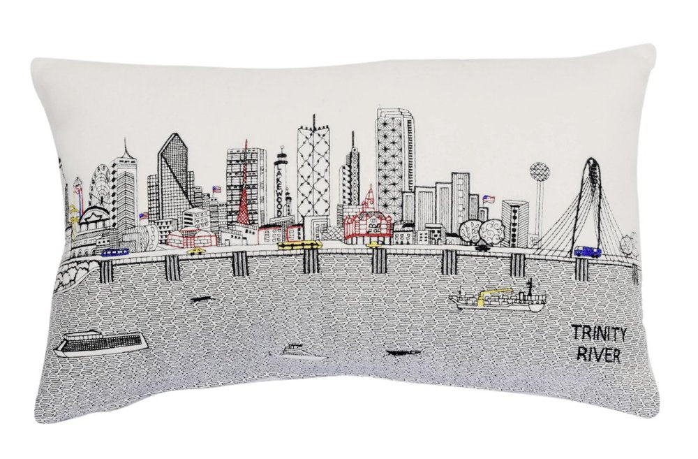 14" X 24" Dark Gray And White Dallas Nighttime Skyline Lumbar Decorative Pillow