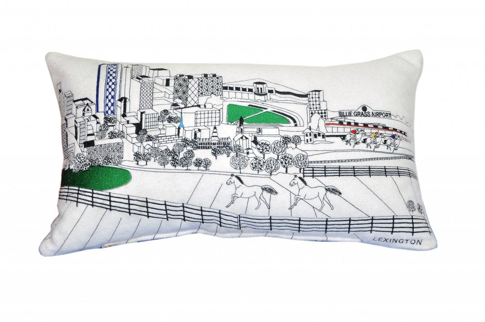 14" X 24" Dark Gray And White Lexington Nighttime Skyline Lumbar Decorative Pillow