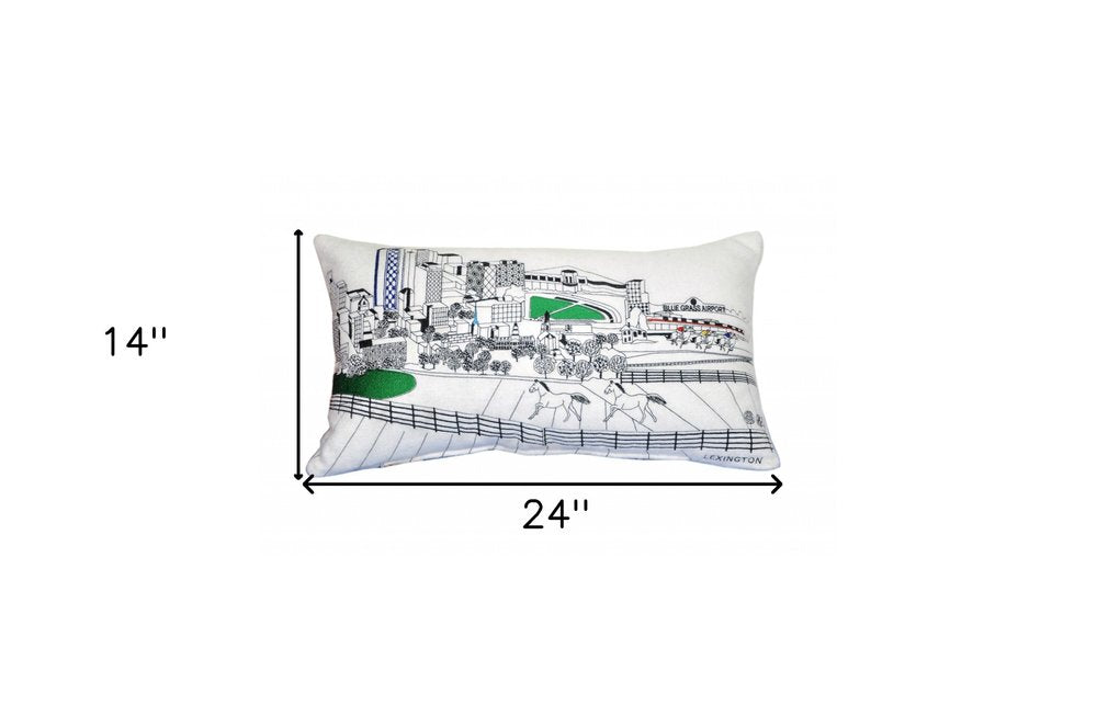 14" X 24" Dark Gray And White Lexington Nighttime Skyline Lumbar Decorative Pillow