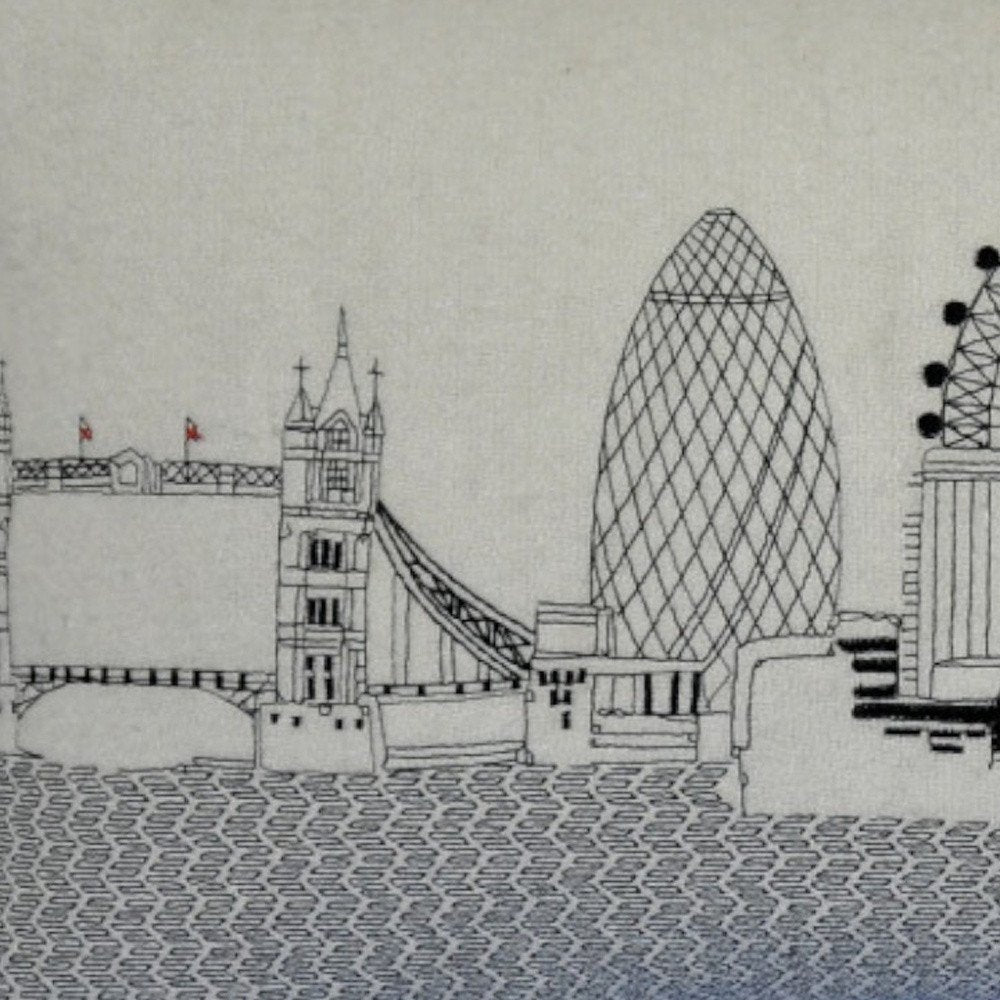 14" X 24" Dark Gray And White London Nighttime Skyline Lumbar Decorative Pillow