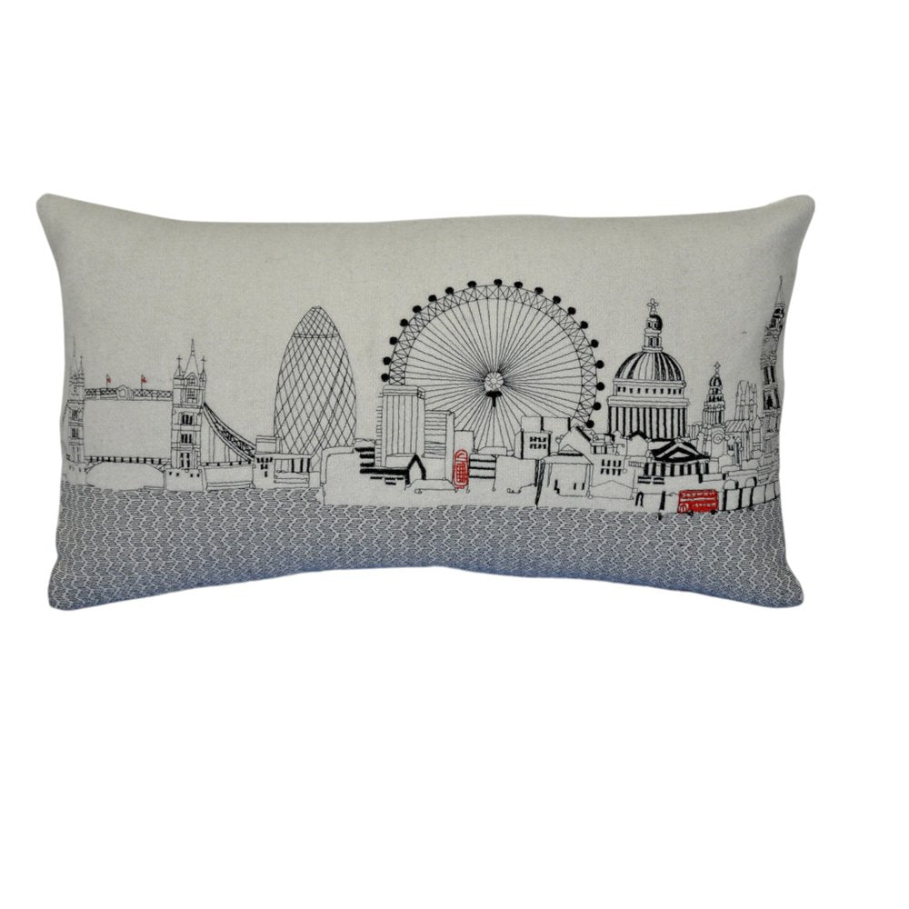 14" X 24" Dark Gray And White London Nighttime Skyline Lumbar Decorative Pillow