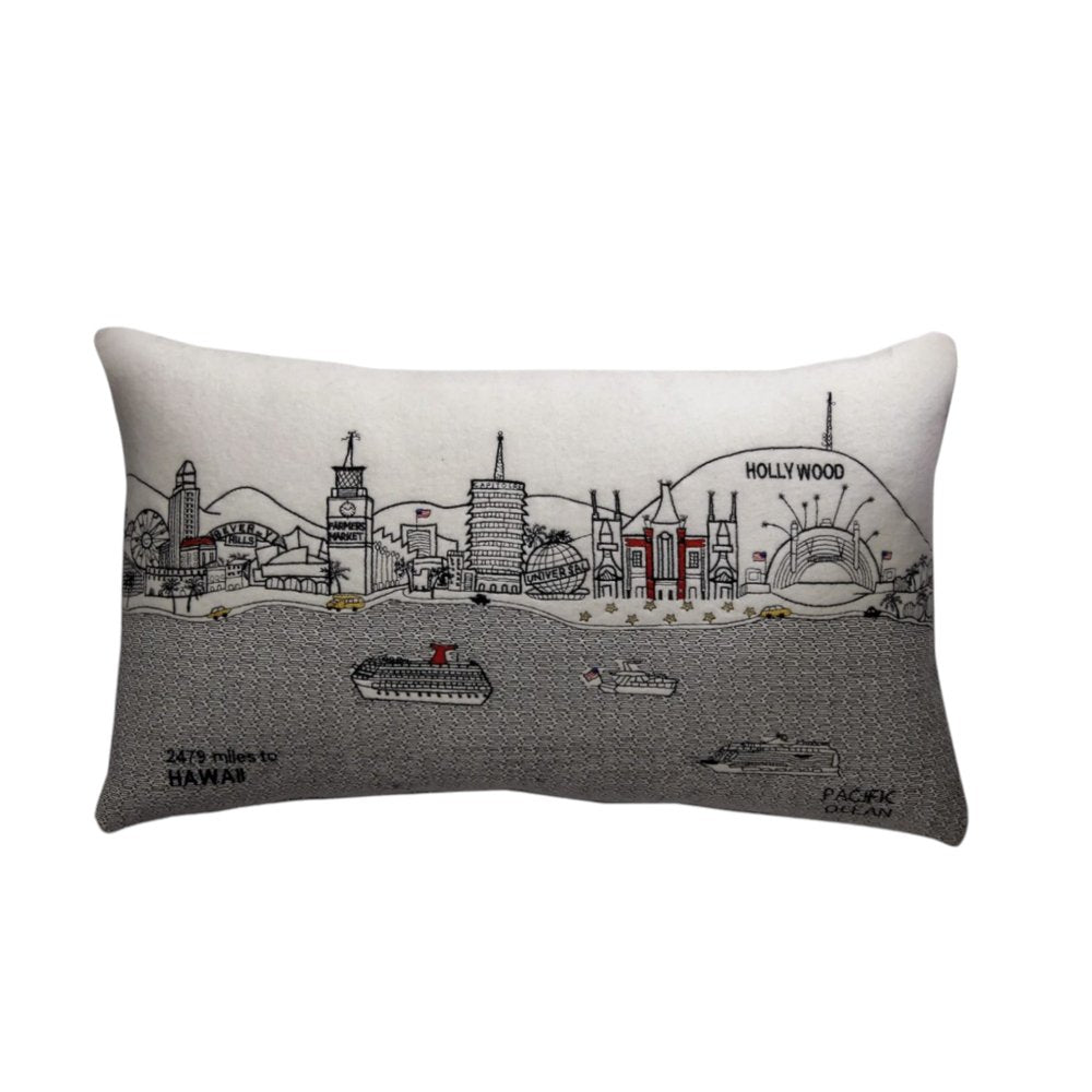 14" X 24" Dark Gray And White Los Angeles Nighttime Skyline Lumbar Decorative Pillow