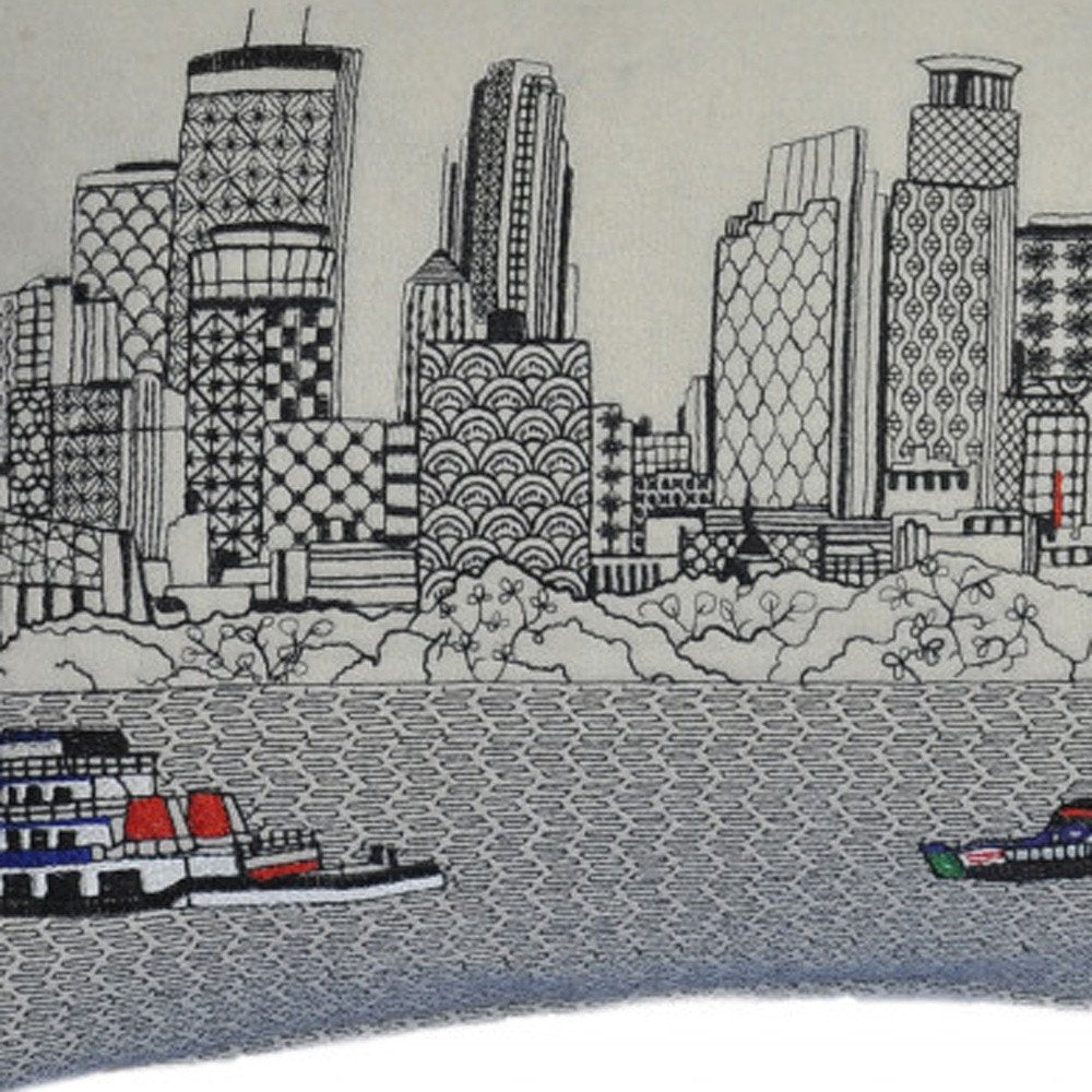 14" X 24" Dark Gray And White Minneapolis Nighttime Skyline Lumbar Decorative Pillow