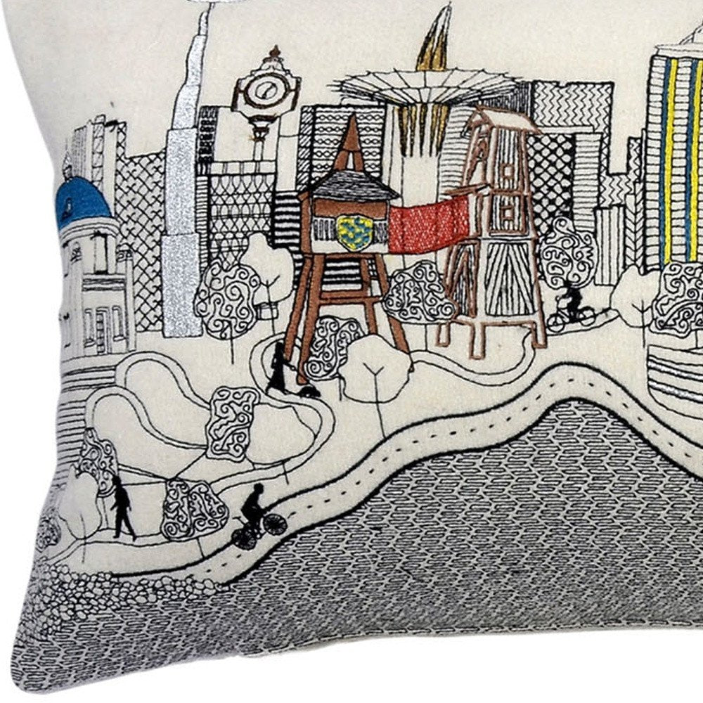 14" X 25" Dark Gray And White Tulsa Nighttime Skyline Lumbar Decorative Pillow
