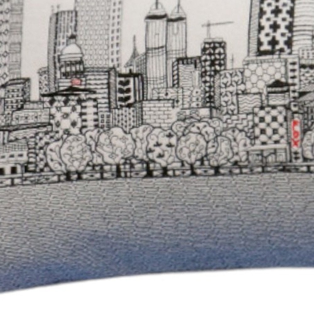 14" X 35" Dark Gray And White Atlanta Nighttime Skyline Lumbar Decorative Pillow
