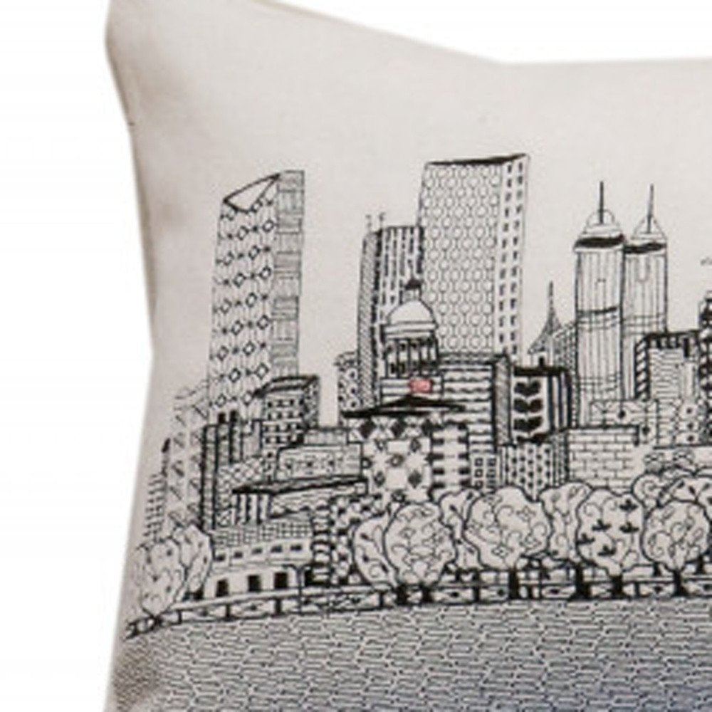 14" X 35" Dark Gray And White Atlanta Nighttime Skyline Lumbar Decorative Pillow