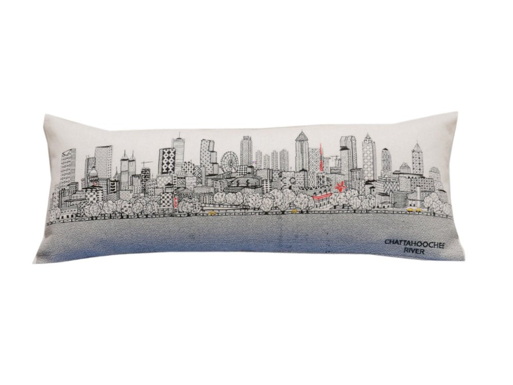 14" X 35" Dark Gray And White Atlanta Nighttime Skyline Lumbar Decorative Pillow
