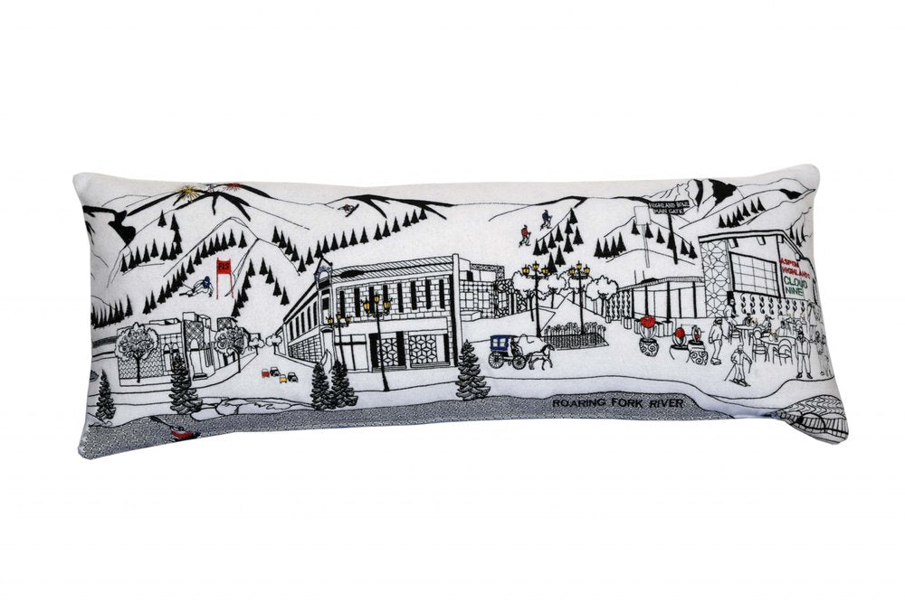 14" X 35" Dark Gray And White Aspen Nighttime Skyline Lumbar Wool Throw Pillow