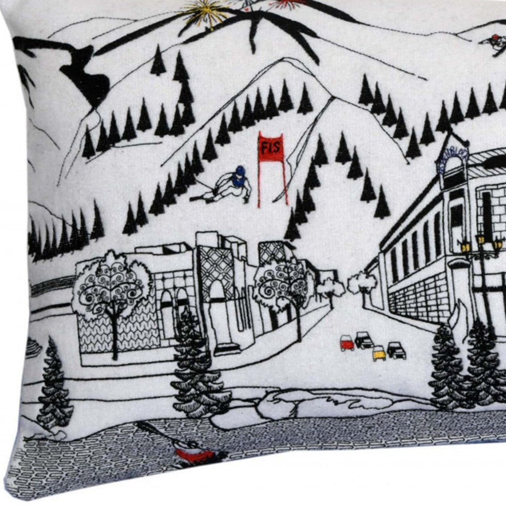 14" X 35" Dark Gray And White Aspen Nighttime Skyline Lumbar Wool Throw Pillow