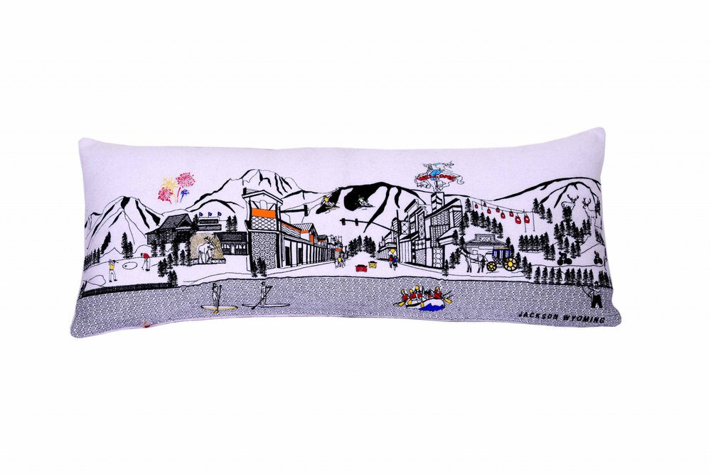 Dark Gray And White Jackson Nighttime Skyline Lumbar Decorative Pillow