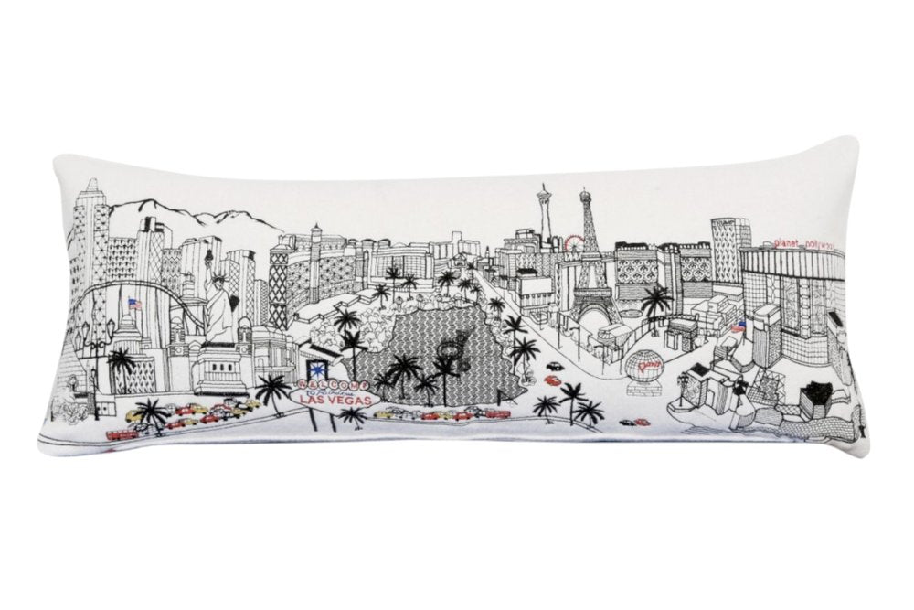 14" X 35" Dark Gray And White Las Vegas Nighttime Skyline Lumbar Decorative Pillow