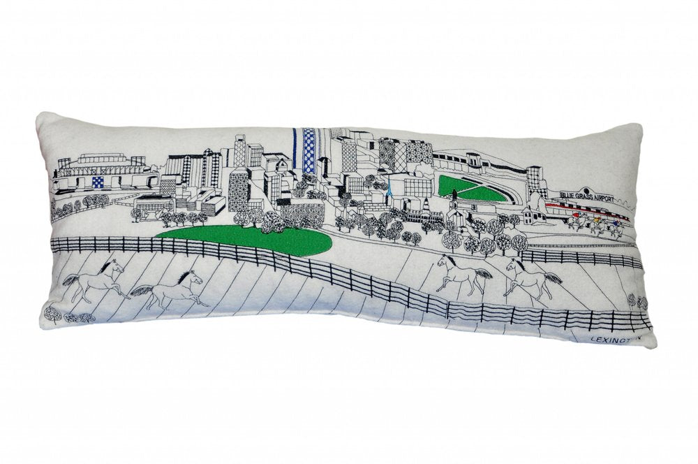 14" X 35" Dark Gray And White Lexington Nighttime Skyline Lumbar Decorative Pillow
