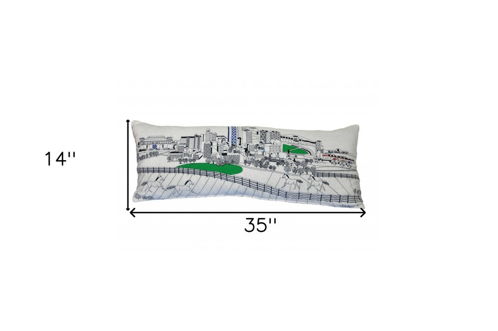 14" X 35" Dark Gray And White Lexington Nighttime Skyline Lumbar Decorative Pillow