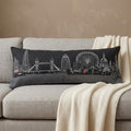 14" X 35" Dark Gray And White London Nighttime Skyline Lumbar Decorative Pillow
