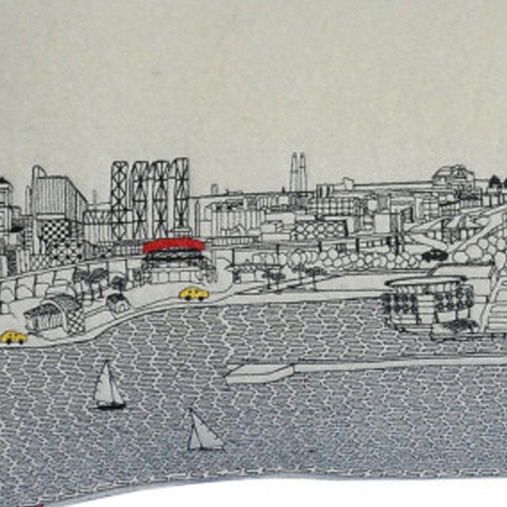 14" X 35" Dark Gray And White Milwaukee Nighttime Skyline Lumbar Decorative Pillow