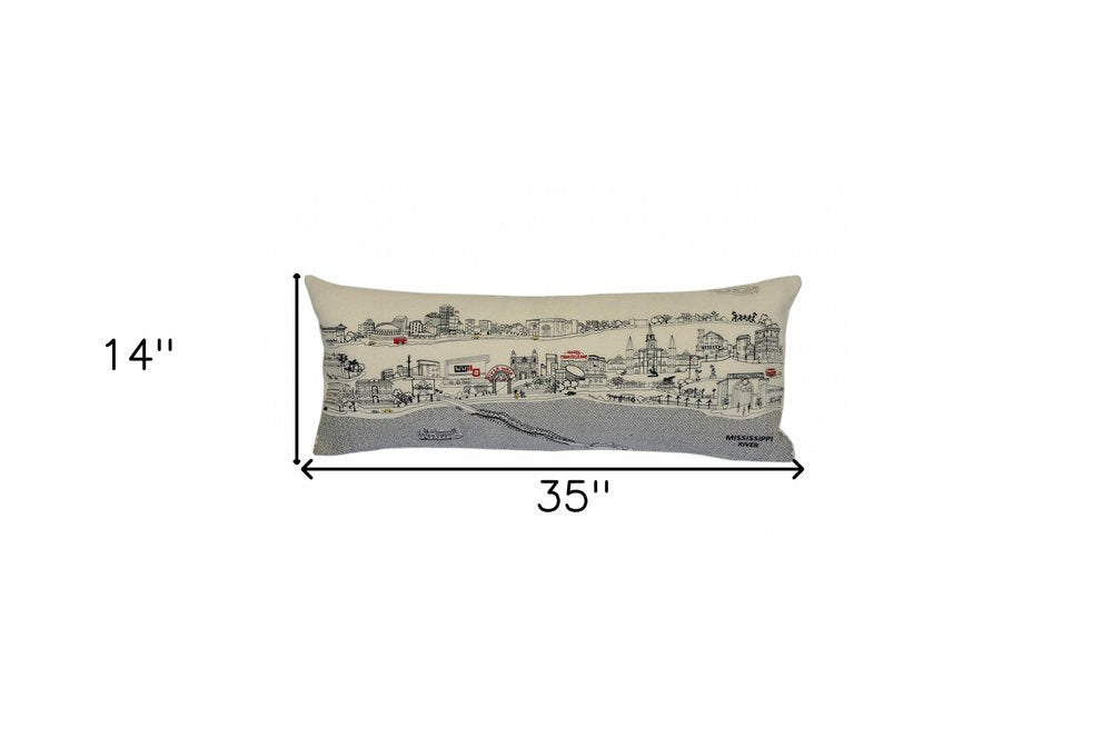 14" X 35" Dark Gray And White New Orleans Nighttime Skyline Lumbar Decorative Pillow