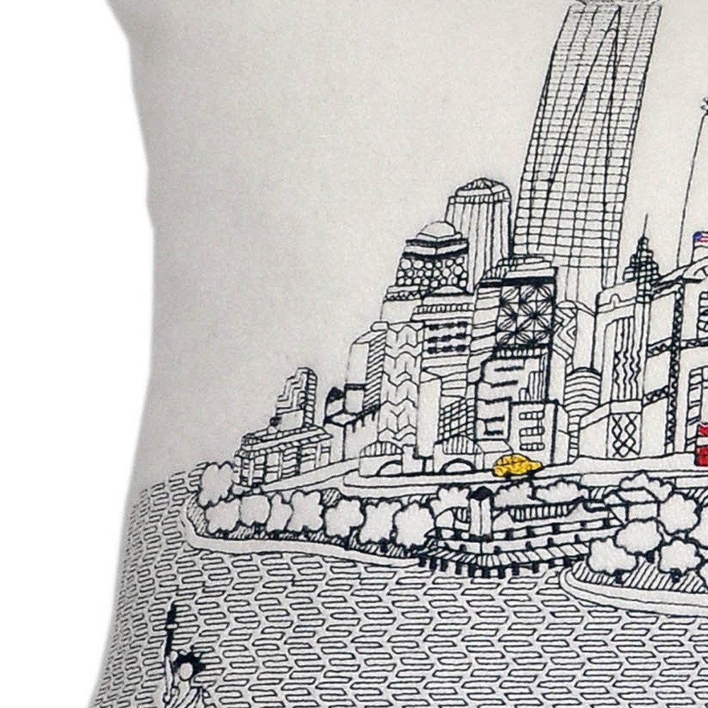14" X 35" Dark Gray And White NYC Nighttime Skyline Lumbar Decorative Pillow
