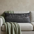 14" X 35" Dark Gray And White Portland Nighttime Skyline Lumbar Decorative Pillow