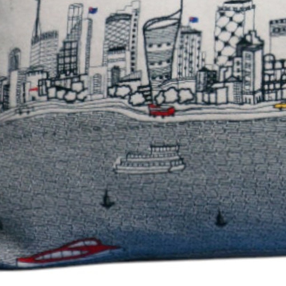 14" X 35" Dark Gray And White Sydney Nighttime Skyline Lumbar Decorative Pillow
