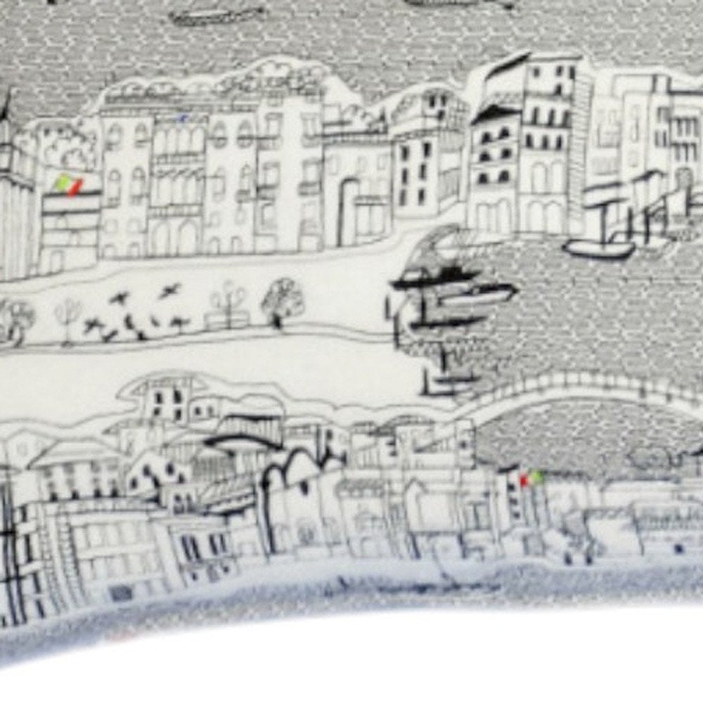 14" X 35" Dark Gray And White Venice Nighttime Skyline Lumbar Decorative Pillow