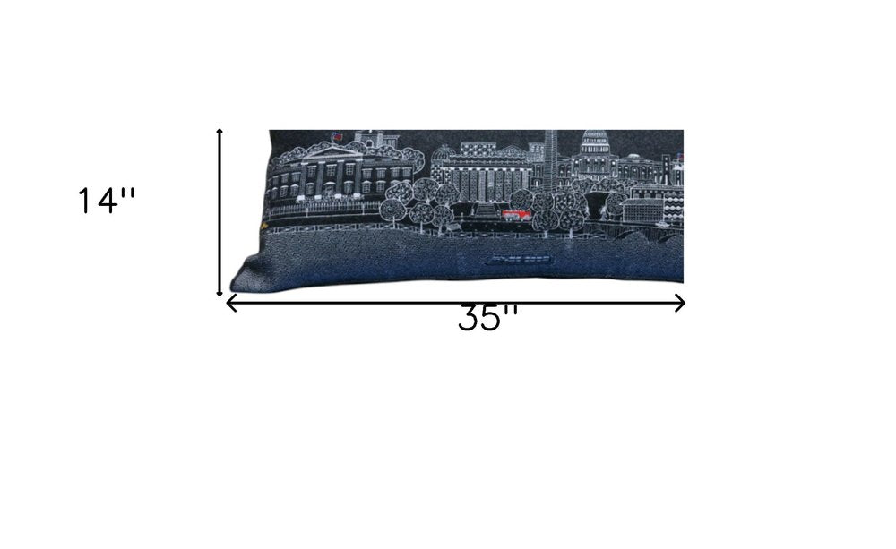 14" X 35" Cream Washington DC Daylight Skyline Lumbar Decorative Pillow