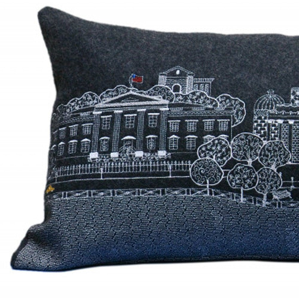 14" X 35" Cream Washington DC Daylight Skyline Lumbar Decorative Pillow