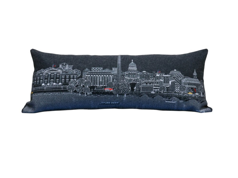 14" X 35" Cream Washington DC Daylight Skyline Lumbar Decorative Pillow
