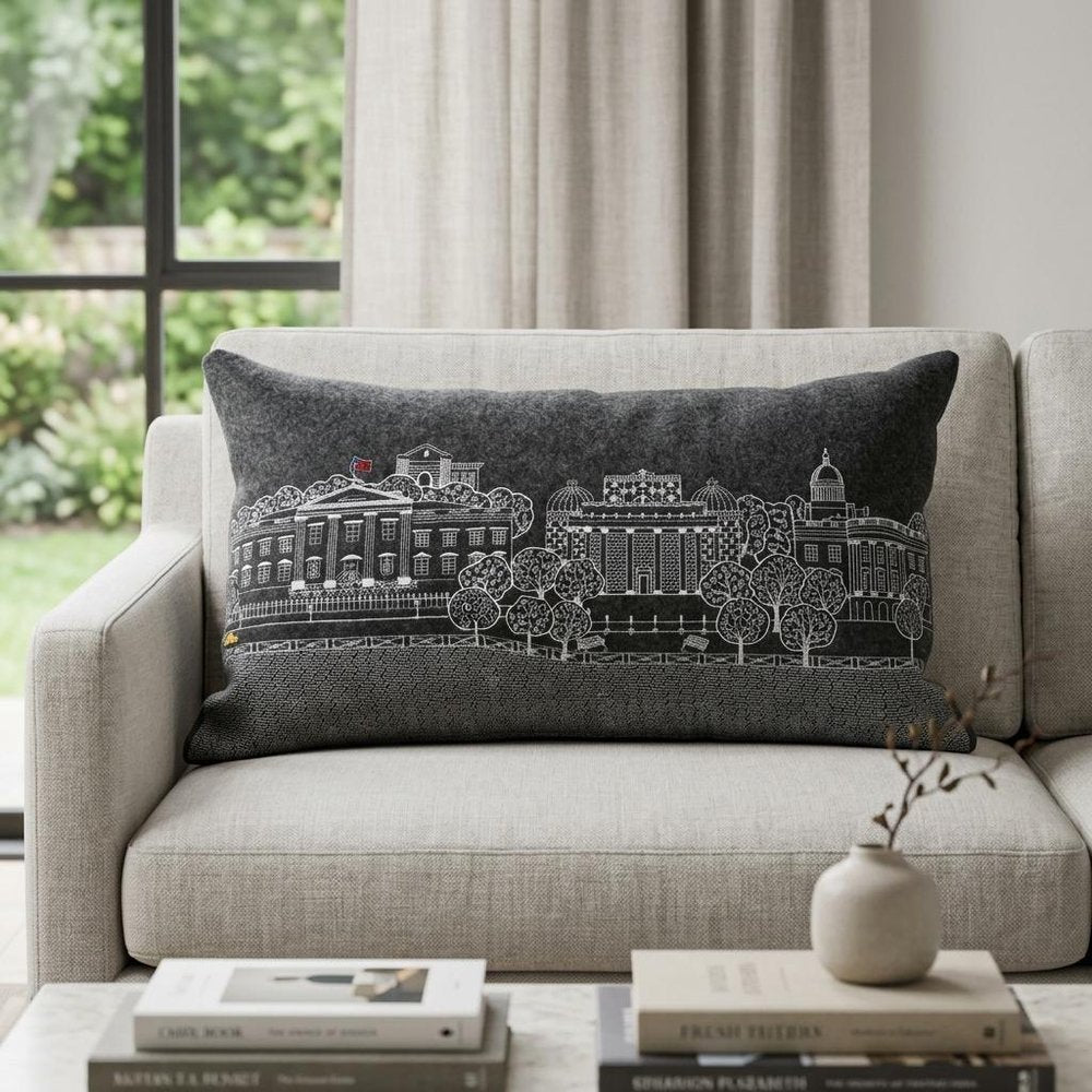 14" X 35" Cream Washington DC Daylight Skyline Lumbar Decorative Pillow