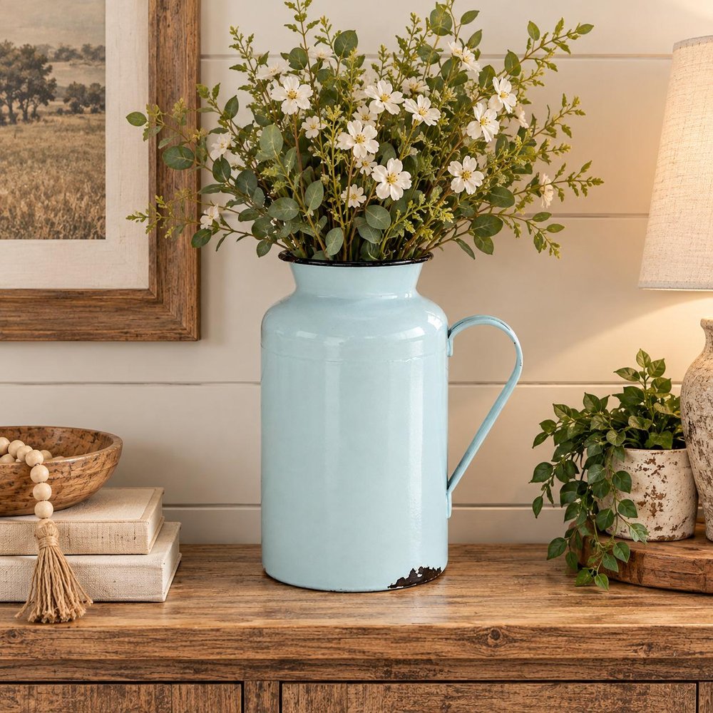 10" Blue and Black Metal Jug Vase