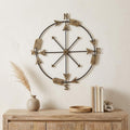 26" X 25" Brass and Black Metal Distressed Compass Wall Decor