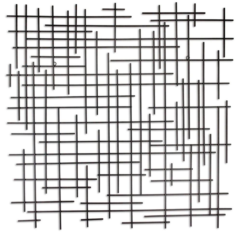 38" X 38" Black Geometric Metal Hanging Dimensional Sculpture