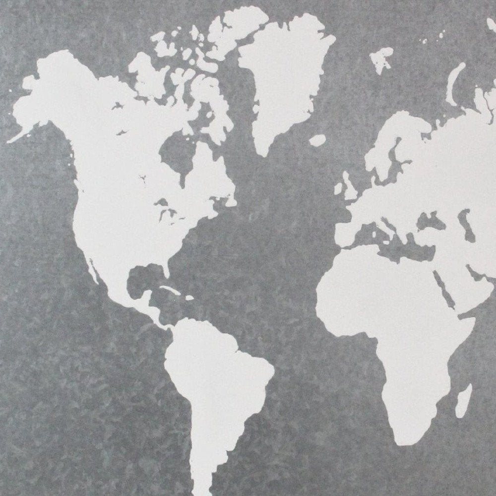 25" X 34" Brown and Gray Wood and Metal World Map Hanging Dimensional Sculpture