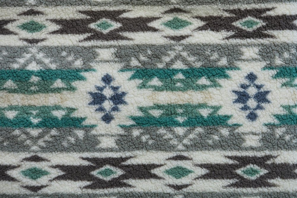 50" X 60" Ivory Gray And Green Faux Sherpa Southwestern Throw Blanket