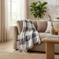 50" X 60" Gray And Ivory Faux Sherpa Plaid Throw Blanket