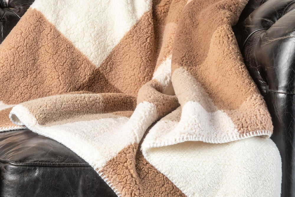 50" X 60" Gray And Ivory Faux Sherpa Plaid Throw Blanket