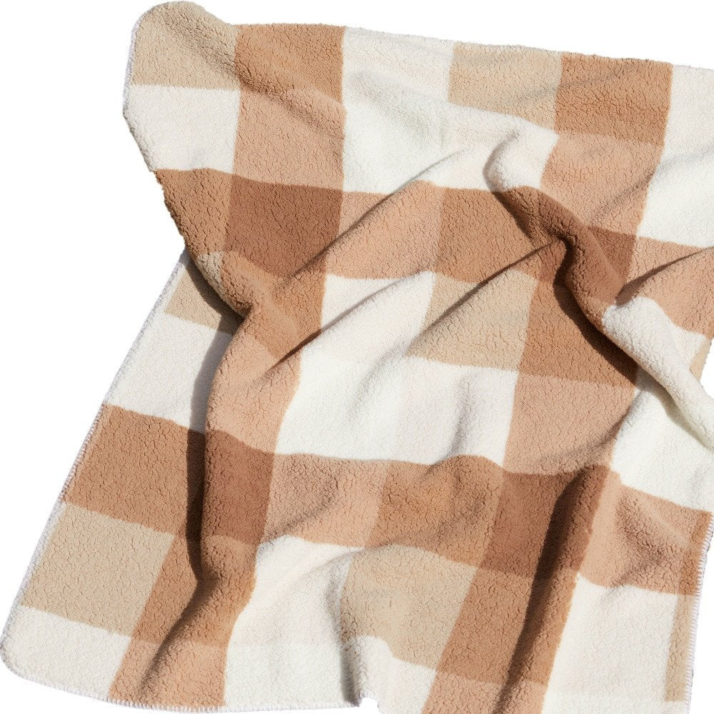 50" X 60" Gray And Ivory Faux Sherpa Plaid Throw Blanket