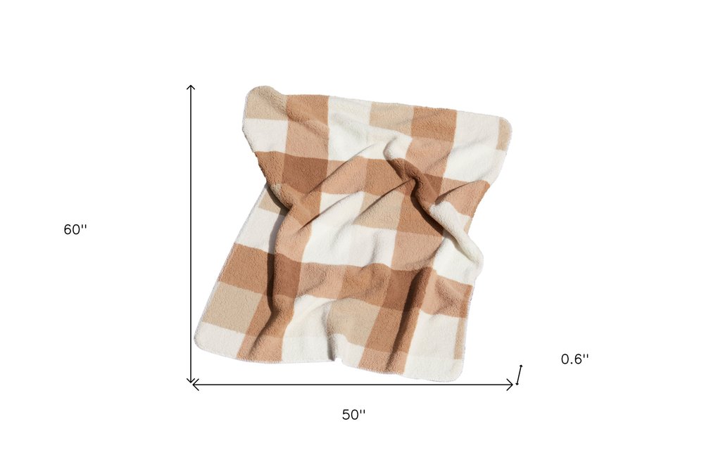 50" X 60" Gray And Ivory Faux Sherpa Plaid Throw Blanket