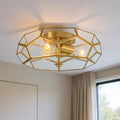 Brass Unique Statement Three Light Metal Dimmable Flush Chandelier