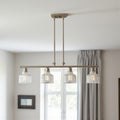 Nickel Kitchen Island Four Light Metal and Transparent Glass Dimmable Chandelier With Clear Shades