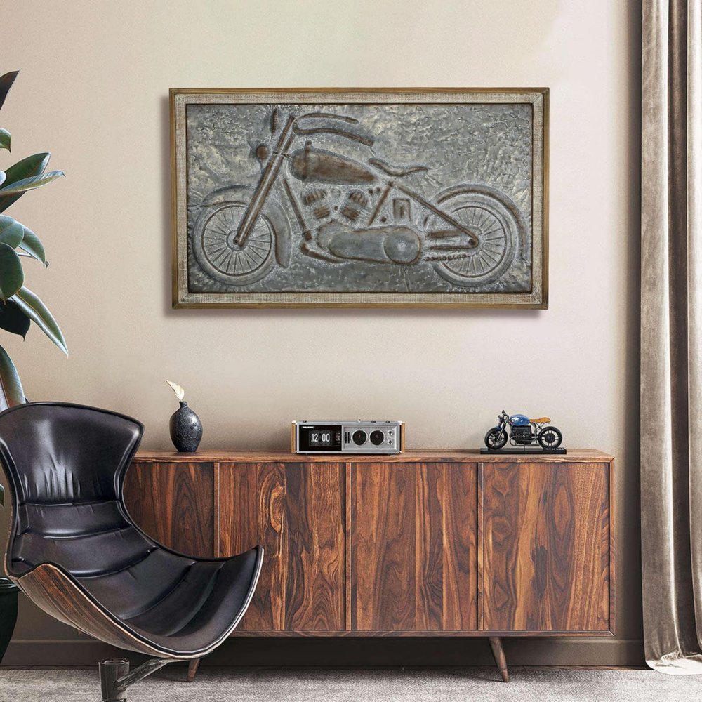 23" X 39" Gray and Brown Wood and Metal Wall Decor