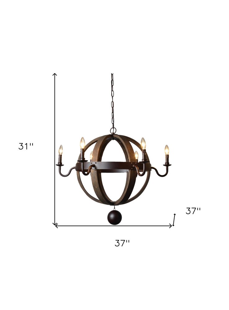 Brown Unique Statement Six Light Metal Chandelier