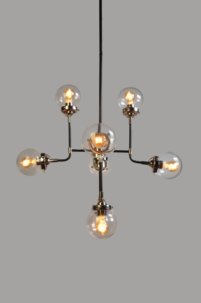 Silver Sputnik Eight Light Metal and Iron Chandelier With Clear Shades