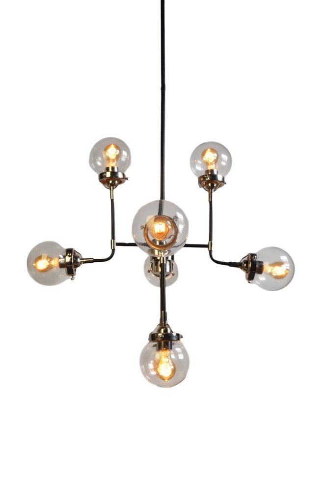 Silver Sputnik Eight Light Metal and Iron Chandelier With Clear Shades