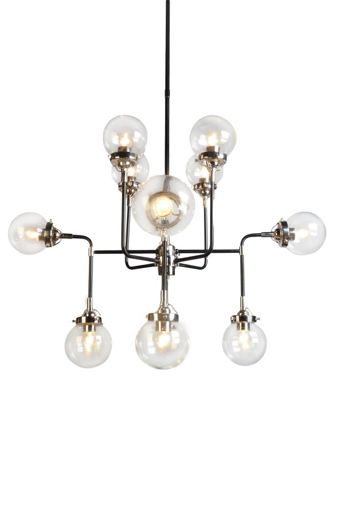 Black And White Sputnik Eight Light Metal and Steel Chandelier With Clear Shades