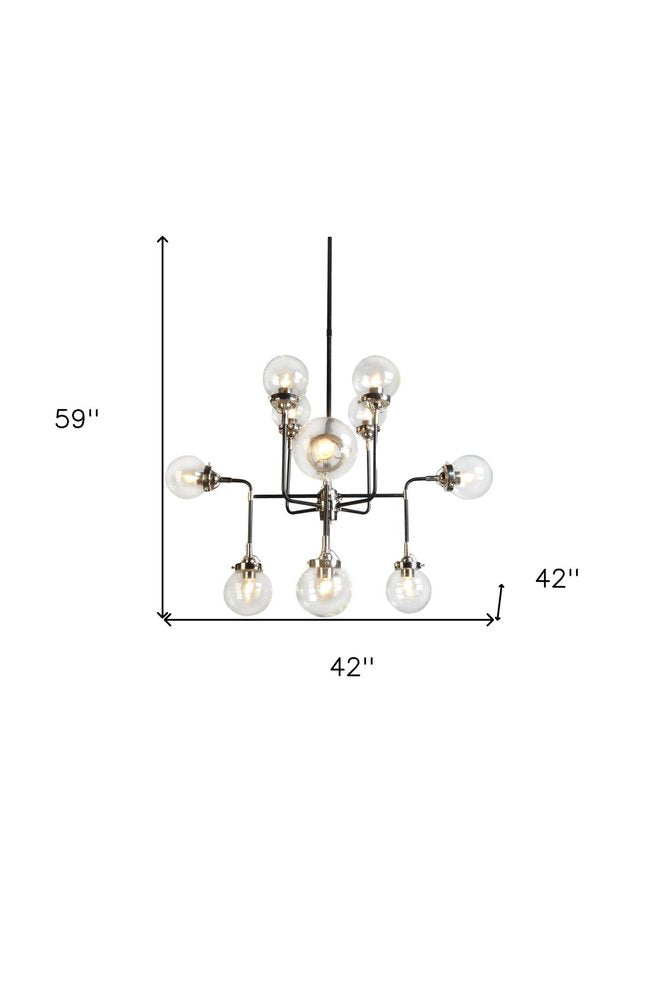Black And White Sputnik Eight Light Metal and Steel Chandelier With Clear Shades