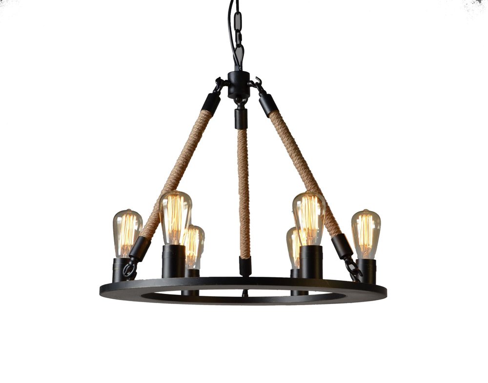 Brown And Black Unique Statement Six Light Metal and Iron Chandelier