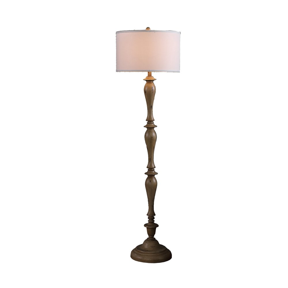 62" Brown And White Polyresin Floor Lamp With White Fabric Shade